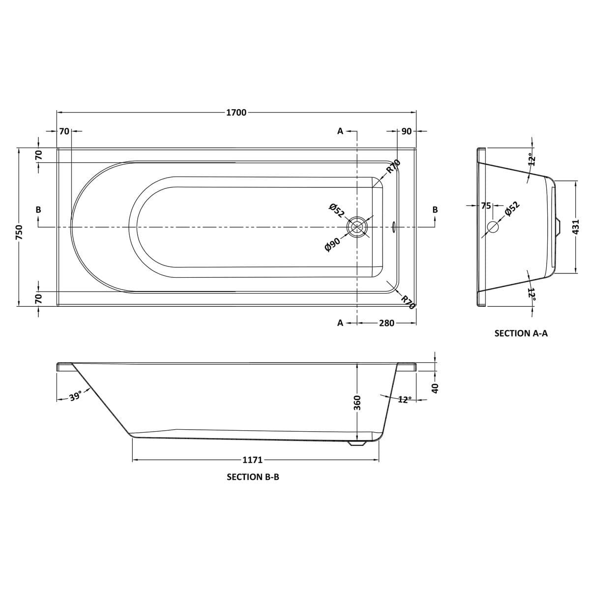Aquarius Bathrooms Single Ended Bath Aquarius Elter Single Ended Bath With Legs Set