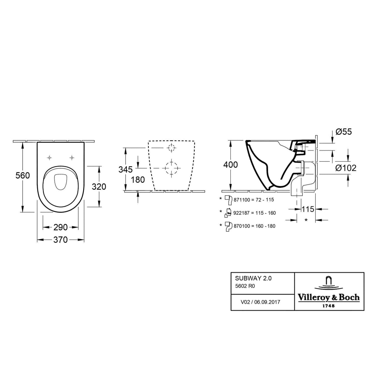 Villeroy & Boch Back to Wall Toilet Villeroy & Boch Subway 2.0 Rimless Back to Wall Toilet with Soft Close Seat