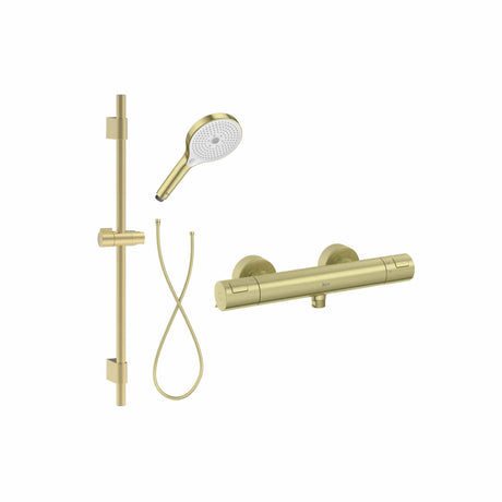 Roca Exposed Shower Set Brushed Brass Roca T-500 Thermostatic Bar Shower Valve with with Shower Handset and Slide Rail Set