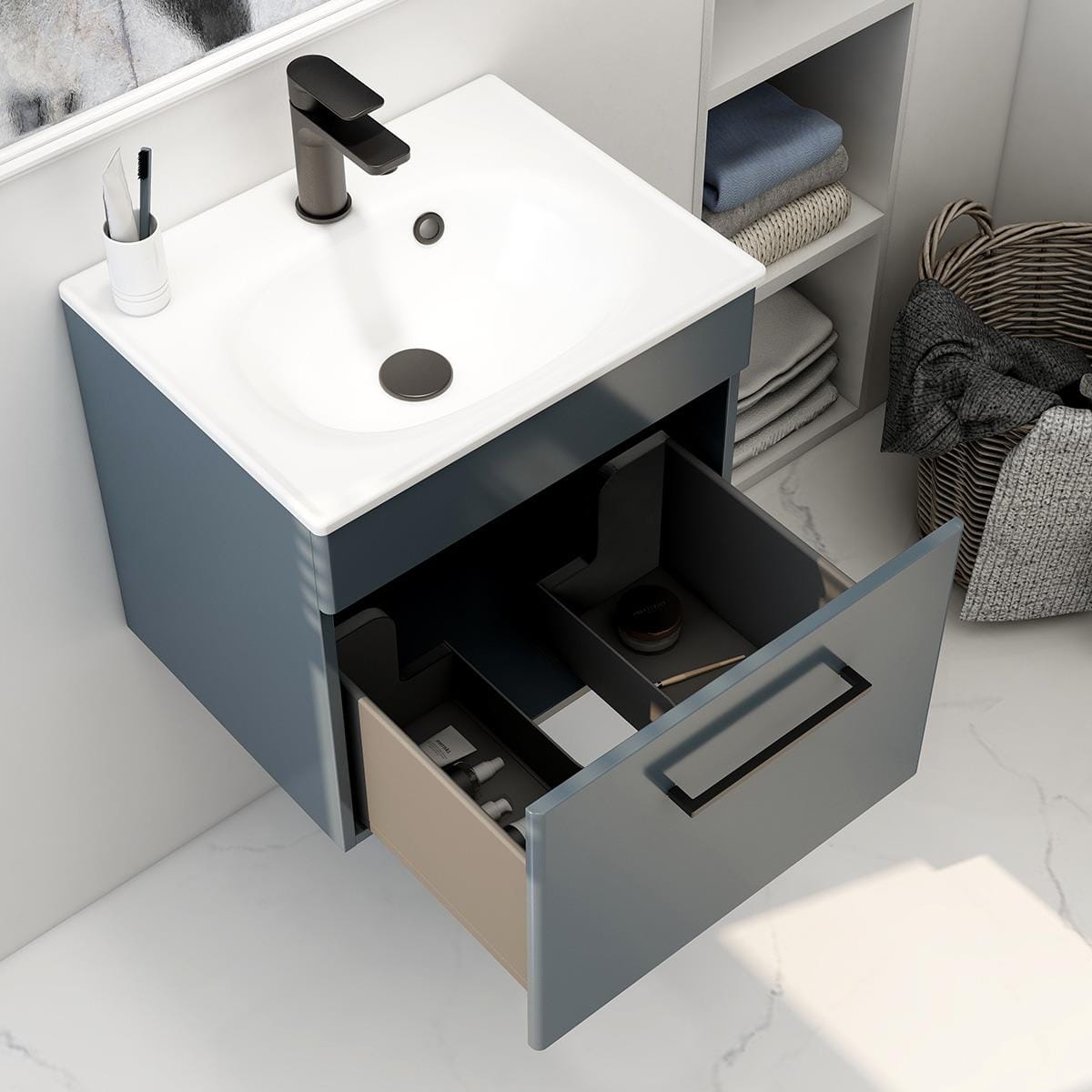 Imex Wall Mounted Vanity Unit Imex Croma Wall Mounted Single Drawer 500mm Vanity Unit with 1 Tap Hole Basin