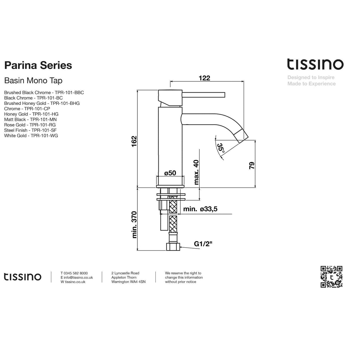 Tissino Mono Basin Tap Tissino Parina Mono Basin Mixer Tap in Matt Black