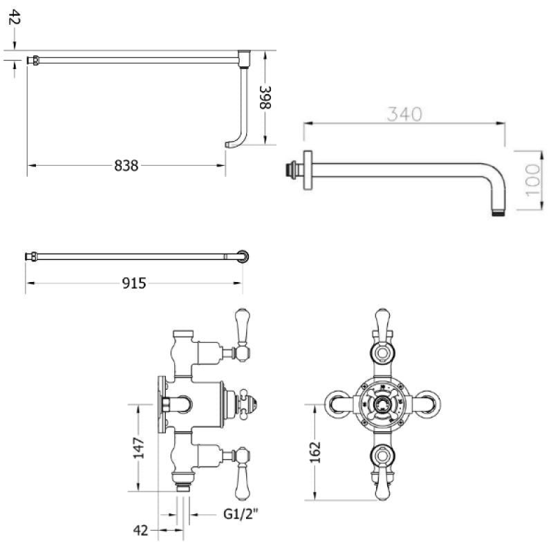 Crosswater Belgravia Thermostatic Shower Valve with Fixed Shower Head and Cradle in Chrome