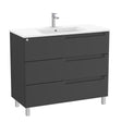 Roca Floor Standing Vanity Unit Matt Black / Central Roca Aleyda 1000mm Floor Standing Three Drawer Vanity Unit with Basin