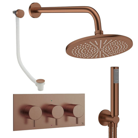 Crosswater Concealed Shower Set Brushed Bronze / Wall Arm / 300mm Crosswater Design 3 Handle 3 Outlet Shower and Bath Filler Set 8