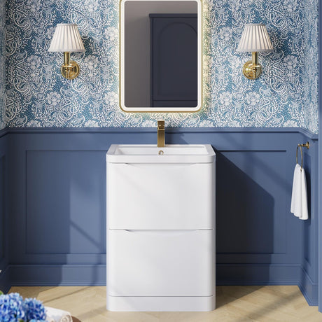 Aquarius Bathrooms Floor Standing Vanity Unit White Aquarius Seren 600mm Floor Standing Two Drawer Vanity Unit with Basin