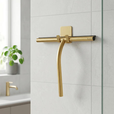 Smedbo Squeegee Brushed Brass Smedbo Sideline Shower Squeegee with Self-Adhesive Hook