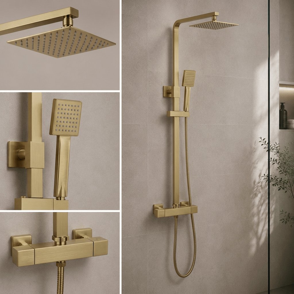 Aquarius Bathrooms Exposed Shower Set Aquarius RainLux Eco Square Adjustable Exposed Bar Shower System