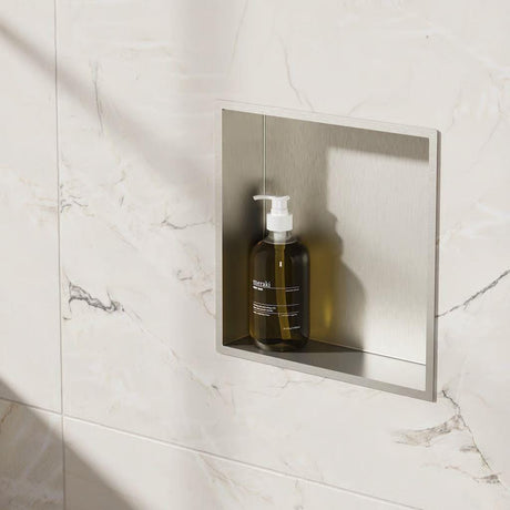 Crosswater Shower Niche Brushed Nickel Crosswater Square Shower Niche - 305 x 305 x 80mm for Stud Walls