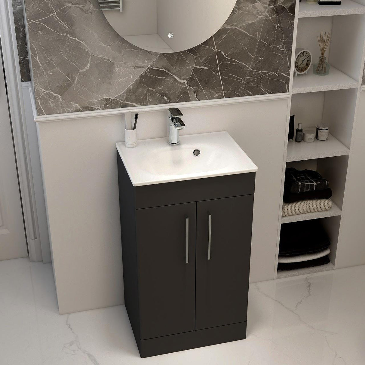 Imex Floor Standing Vanity Unit Imex Croma Floor Standing Double Door 500mm Vanity Unit with 1 Tap Hole Basin