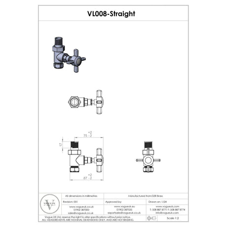 Vogue Radiator Valves Vogue Crosshead Manual Straight Radiator Valves (Pair) in Chrome