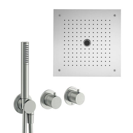 UK Bathroom Store Concealed Shower Set Brushed Nickel Crosswater Module Plus Shower Set 9 - 3 Outlet with Dual Outlet Recessed Shower Head and Pencil Handset
