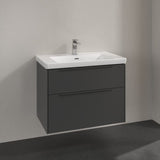 Villeroy & Boch Wall Mounted Vanity Unit Graphite with Monochrome Handles Villeroy & Boch Subway 3.0 Wall Hung 800mm Two Drawer Vanity Unit with Basin