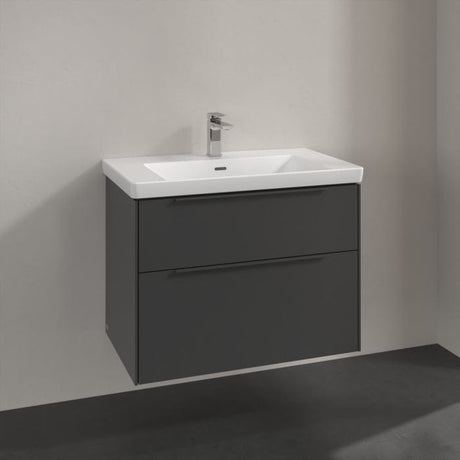 Villeroy & Boch Wall Mounted Vanity Unit Graphite with Monochrome Handles Villeroy & Boch Subway 3.0 Wall Hung 800mm Two Drawer Vanity Unit with Basin