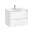 Roca Wall Mounted Vanity Unit Gloss White Roca Tenet 700mm Wall Mounted Two Drawer Vanity Unit with Basin