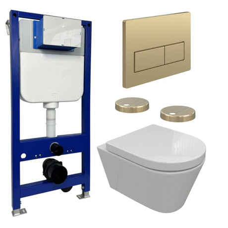 Aquarius Urbano Rimless Wall Hung Toilet Pack with Frame, Flush Plate, Soft Closing Seat and Hinge Covers