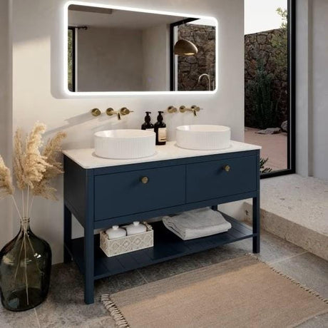 Saneux Countertop Basin Saneux Sienna 370mm Round Fluted Countertop Basin in Gloss White