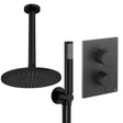 UK Bathroom Store Concealed Shower Set Matt Black / Ceiling Arm / 300mm Crosswater Crossbox Shower Set 3 - 2 Outlet with Pencil Handset and Fixed Overhead Shower