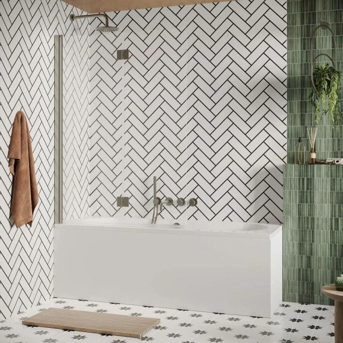 Crosswater Bath Screen Brushed Nickel Crosswater Asura 8mm Fully Folding Bath Screen