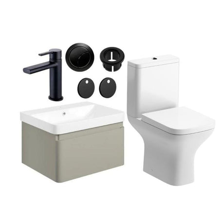 Aquarius Bathrooms Suites Matt Latte / Matt Black Aquarius Sophie 605mm Wall Hung Vanity Unit, Close Coupled Toilet, Tap and Fittings Bundle