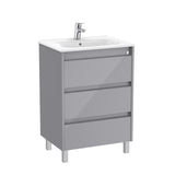 Roca Floor Standing Vanity Unit Gloss Grey Roca Tenet 600mm Floor Standing Three Drawer Vanity Unit with Basin