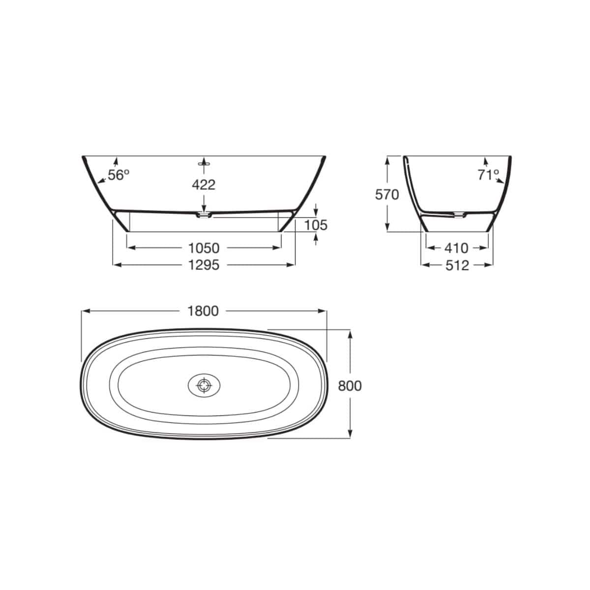 Roca Modern Freestanding Bath Roca Ariane Oval Freestanding Stonex® Oval Bath with Click-Clack Waste