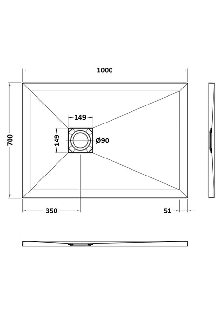 UK Bathroom Store Rectangle Shower Tray 1000x700mm Aquarius Urbano Slimline 33mm Slate Effect Rectangular Stone Resin Shower Tray in White Slate