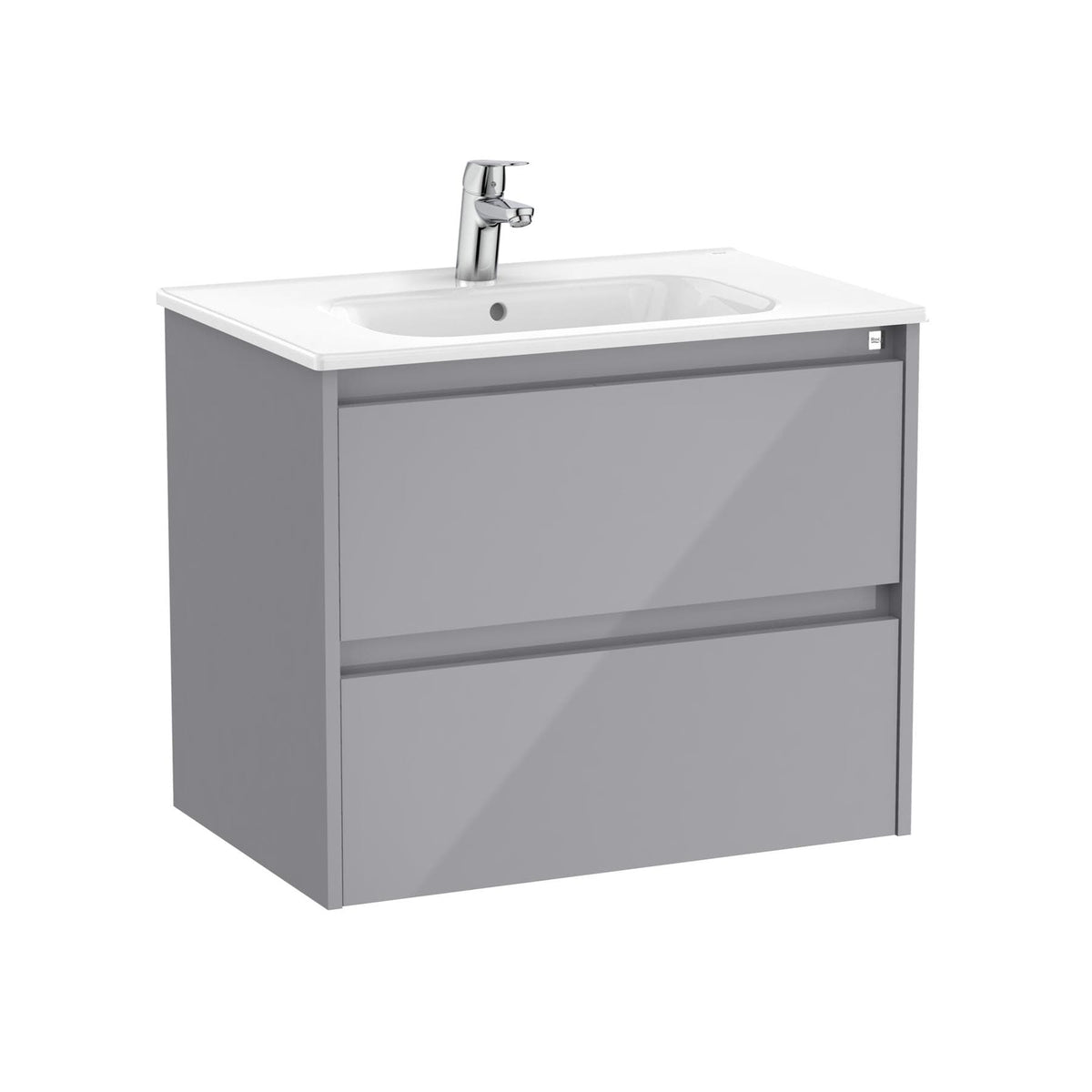 Roca Wall Mounted Vanity Unit Gloss Grey Roca Tenet 700mm Wall Mounted Two Drawer Vanity Unit with Basin