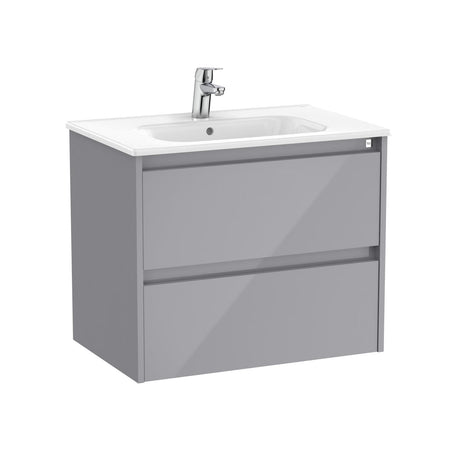 Roca Wall Mounted Vanity Unit Gloss Grey Roca Tenet 700mm Wall Mounted Two Drawer Vanity Unit with Basin