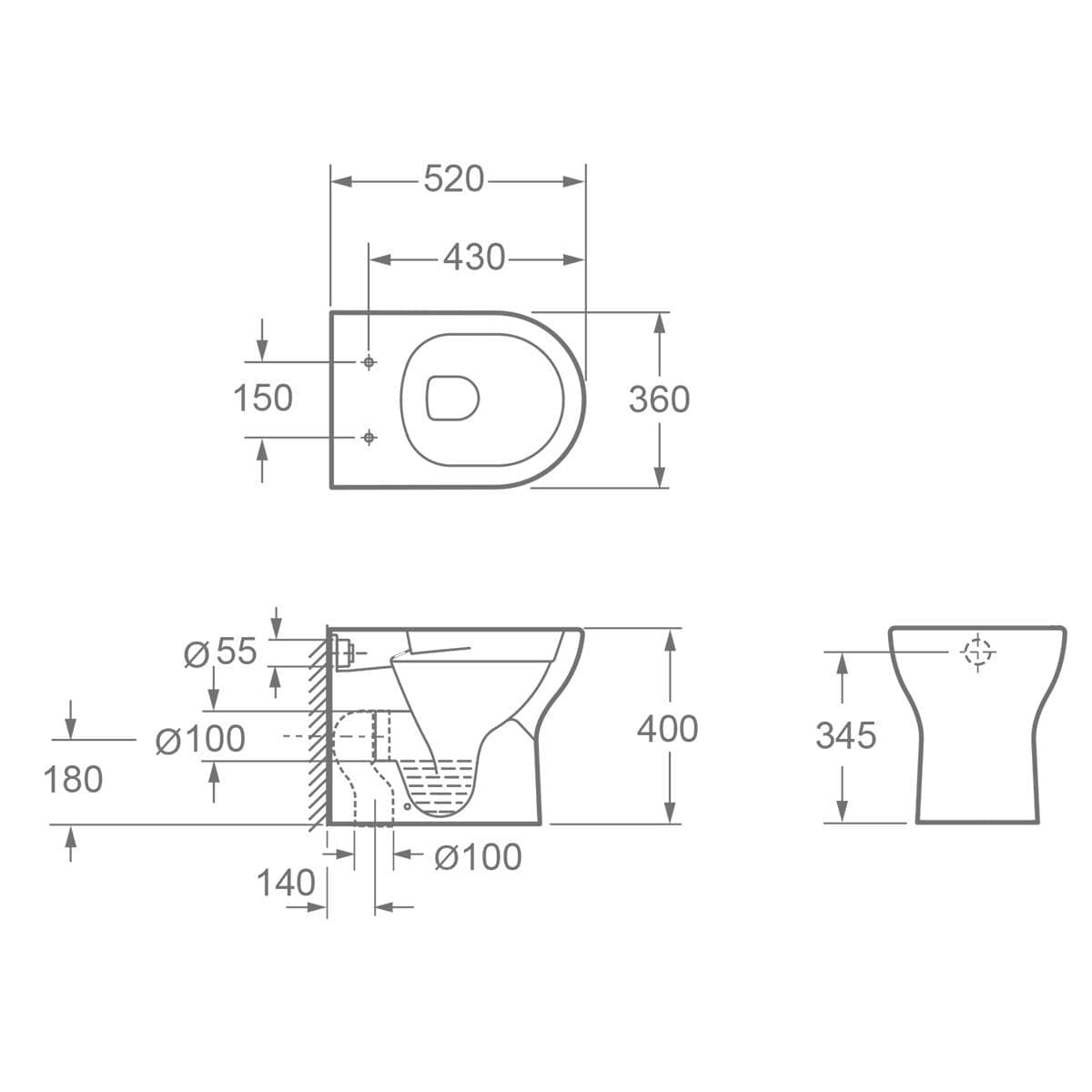 Imex Back To Wall Toilet Imex Ronda Rimless Back to Wall Toilet with Soft Close Seat