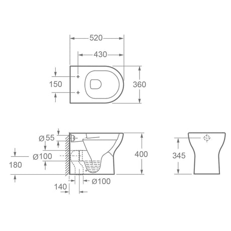Imex Back To Wall Toilet Imex Ronda Rimless Back to Wall Toilet with Soft Close Seat