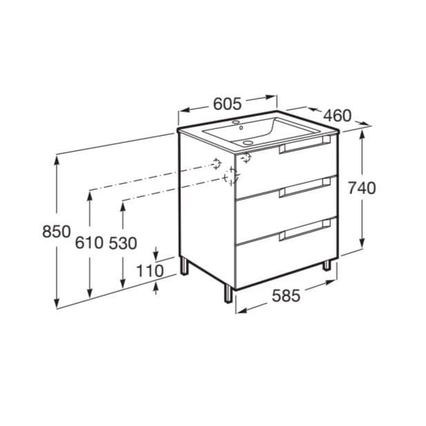 Roca Wall Mounted Vanity Unit Roca Aleyda 600mm Floor Standing Three Drawer Vanity Unit with Basin