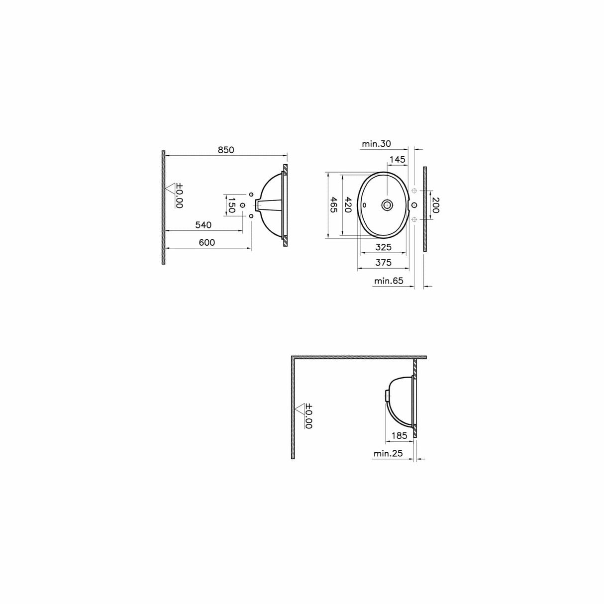 VitrA Undercounter Basin VitrA S20 Undercounter Oval Basin