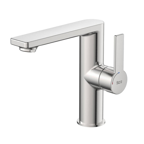Roca Mono Basin Tap Stainless Steel Roca Targa Basin Mixer with Lateral Handle and Cold Start