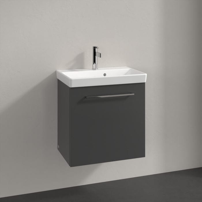 Villeroy & Boch Wall Mounted Vanity Unit Graphite with Chrome Handles / Left Side Villeroy & Boch Avento Wall Hung Vanity Unit 530mm One Door with Basin