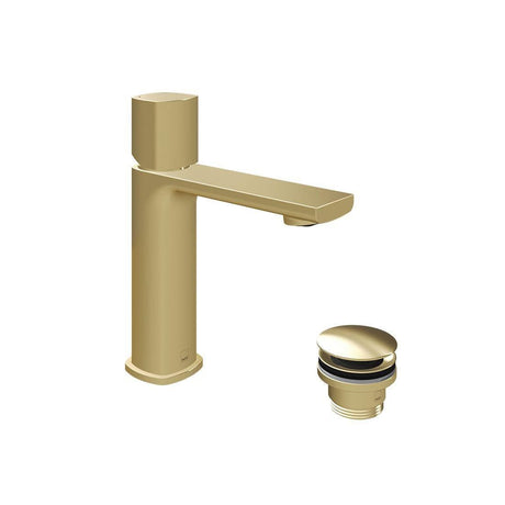 VADO Mono Basin Tap Satin Brass Vado Cameo Leverless Mono Basin Mixer Tap for Low Pressure System with Universal Waste