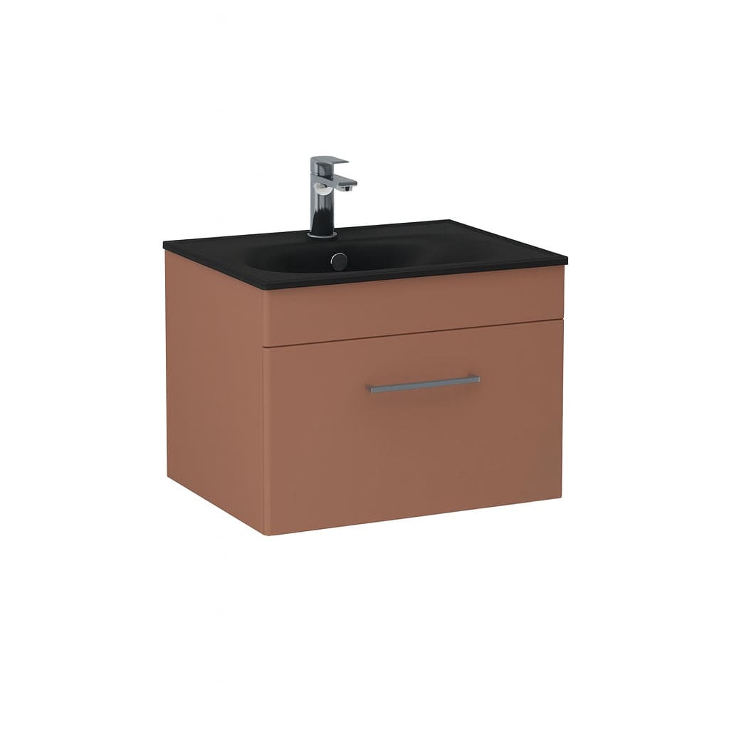 Imex Wall Mounted Vanity Unit Terracotta / Black Imex Croma Wall Mounted Single Drawer 600mm Vanity Unit with 1 Tap Hole Basin