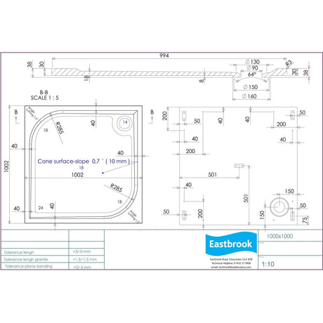 Eastbrook Square Shower Tray 1000 x 1000mm Eastbrook Vanguard Stone 25mm Square Shower Tray