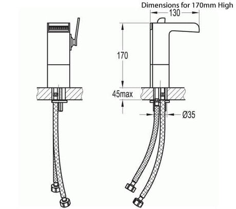 Flova Mono Basin Tap Flova Cascade Basin Mixer Tap with Clicker Waste in Diamond Chrome