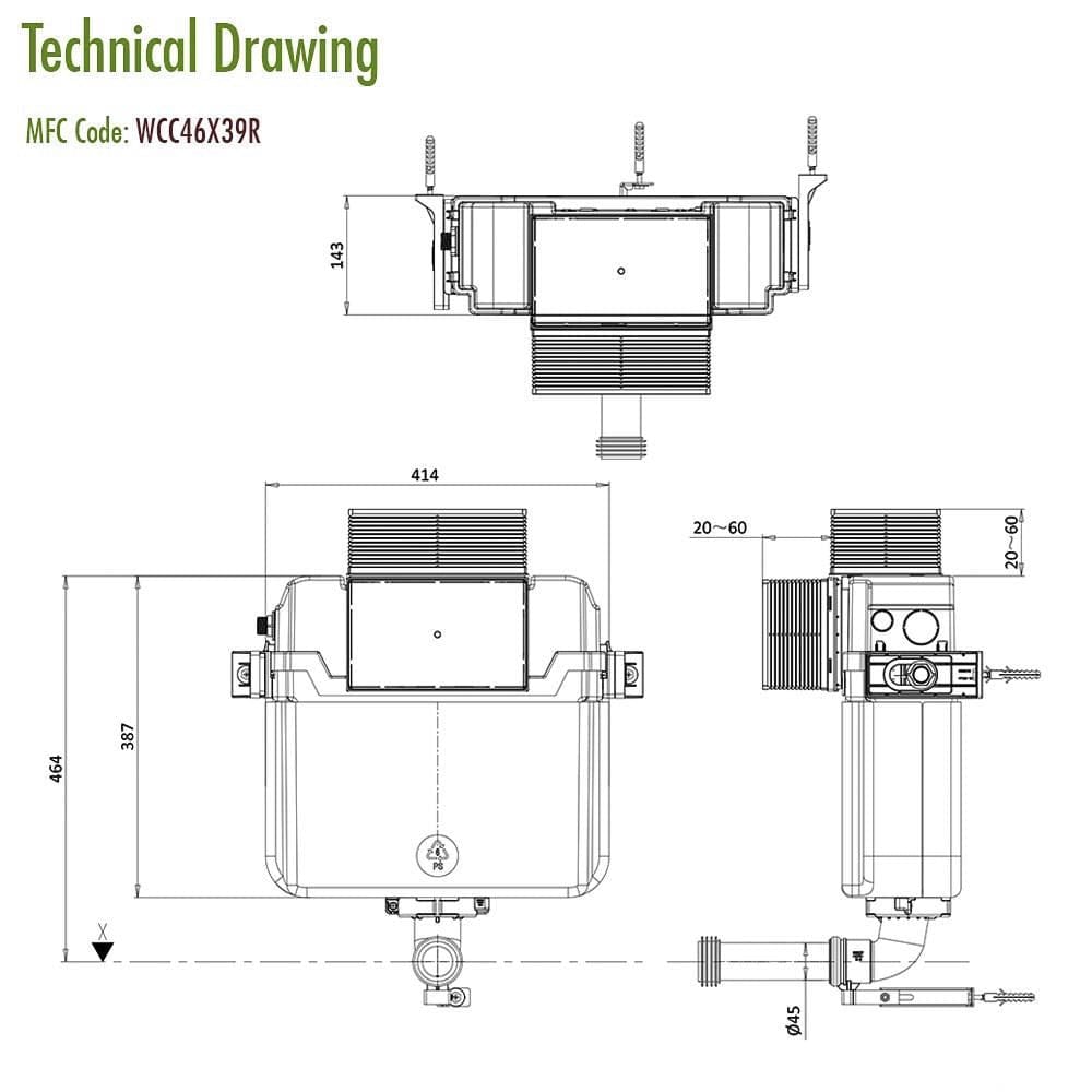 Crosswater Concealed Cistern Crosswater Dual Flush Concealed Cistern Set with Flush Plate - 414 x 143 x 387mm