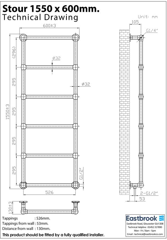 Eastbrook Traditional Towel Rail Eastbrook Stour Vertical Traditional Heated Towel Rail in Anthracite