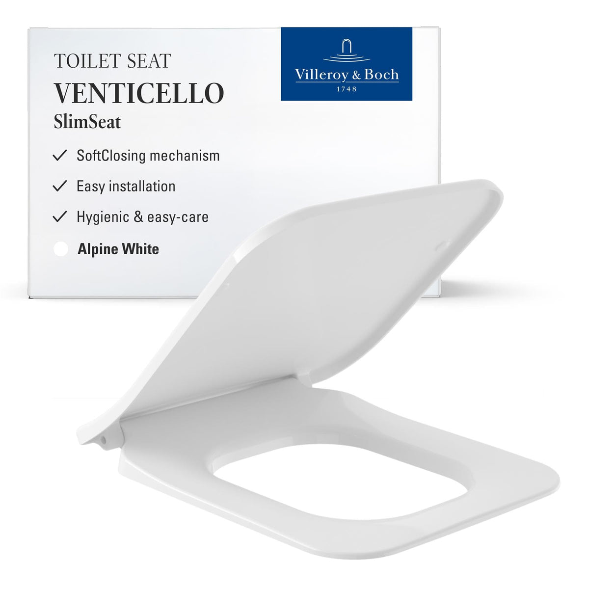 Villeroy & Boch Toilet Seat Villeroy & Boch Venticello Soft Close, Quick Release Slimline Sandwich Toilet Seat in White Alpin