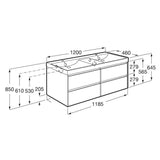 Roca Wall Mounted Vanity Unit Roca Ona 1200mm Wall Mounted Four Drawer Vanity Unit with Double Basin
