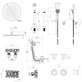 UK Bathroom Store Concealed Shower Set Crosswater Module Shower Set 7 - 3 Outlet with Riser Rail Kit, Overhead Shower and Overflow Bath Filler