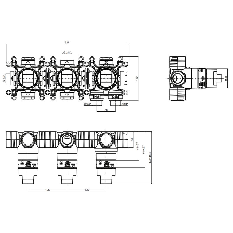 UK Bathroom Store Concealed Shower Set Crosswater Module Plus Push Shower Set 5 - 2 Outlet Valve with Tranquil Recessed Shower Head
