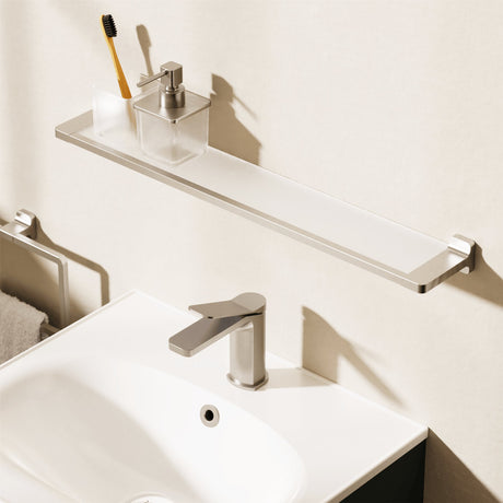 Crosswater Shelf Brushed Nickel Crosswater Rotar Shelf, Soap Dispenser and Tumbler Holder