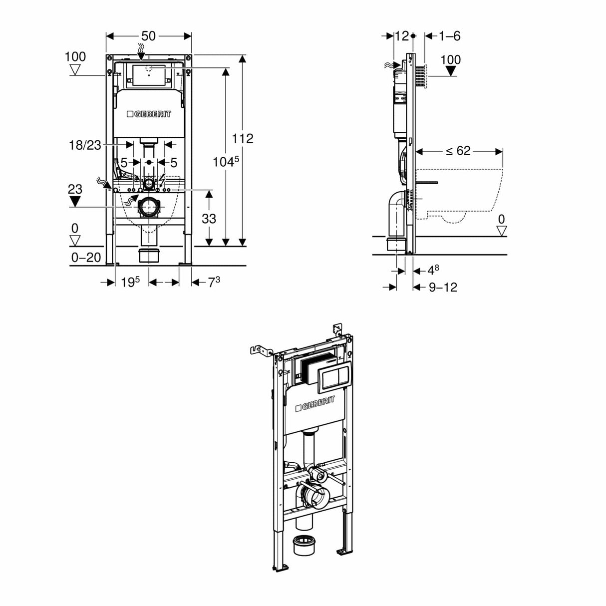Geberit Concealed Cistern Geberit Duofix Alpha Wall Hung Cistern and Frame 1120mm