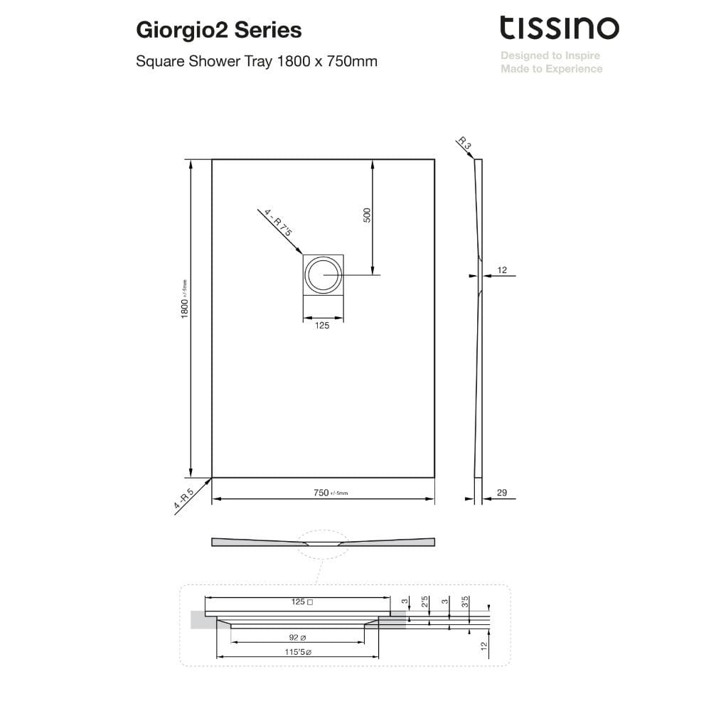 Tissino Rectangle Shower Tray Tissino Giorgio2 Rectangle Shower Tray in Graphite Slate