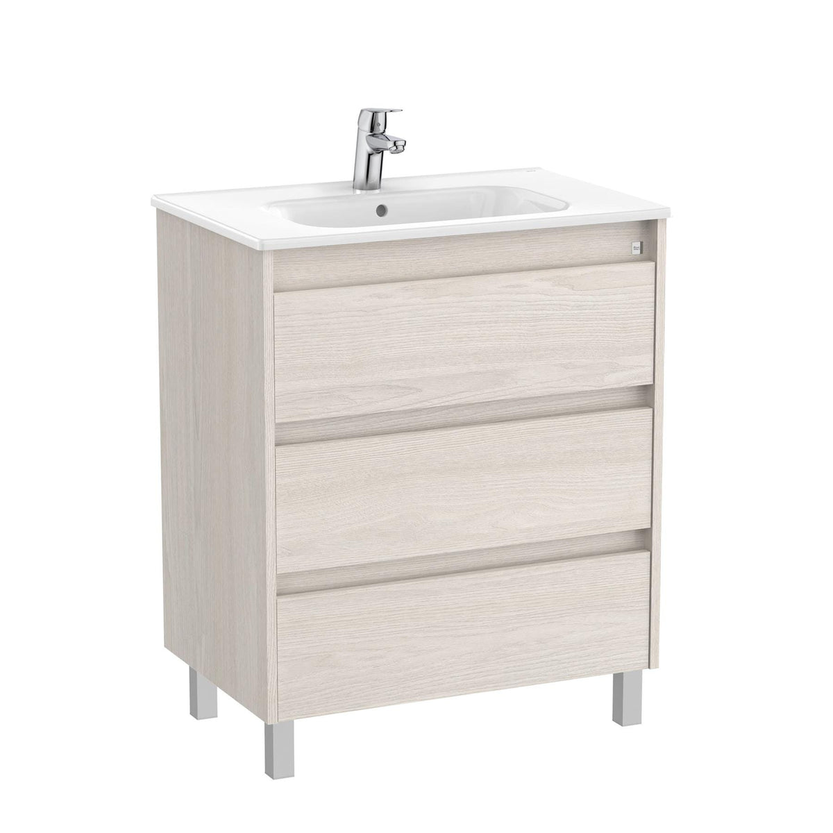Roca Floor Standing Vanity Unit Nordic Ash Roca Tenet 700mm Floor Standing Three Drawer Vanity Unit with Basin
