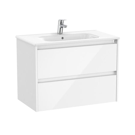 Roca Wall Mounted Vanity Unit Gloss White Roca Tenet 800mm Wall Mounted Two Drawer Vanity Unit with Basin