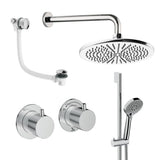UK Bathroom Store Concealed Shower Set Chrome / Wall Arm / 300mm Crosswater Module Shower Set 7 - 3 Outlet with Riser Rail Kit, Overhead Shower and Overflow Bath Filler